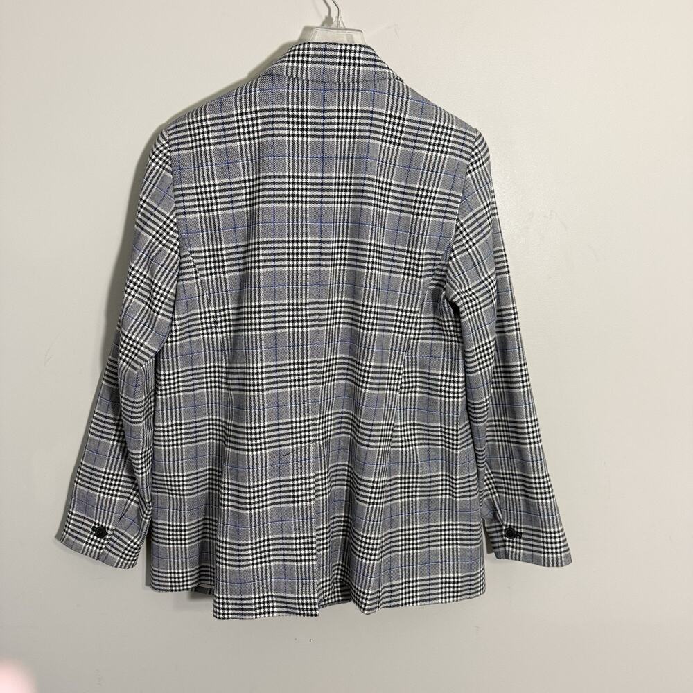 Talbots 8 Petite Double Breasted Plaid Blazer Gray Blue Black Preppy Career - Picture 5 of 5